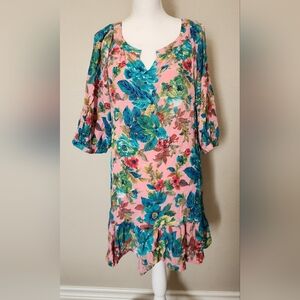 Uncle Frank Pink Floral V-neck Dress Medium